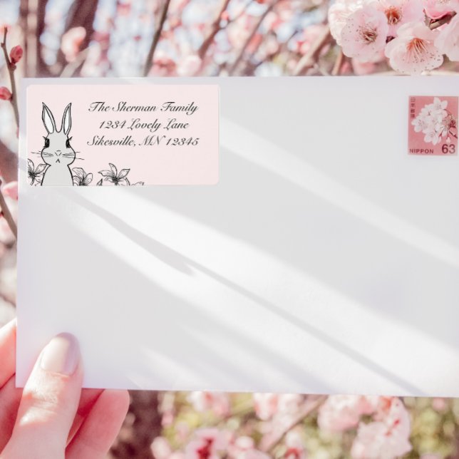 Pastel Pink Bunny Spring Return Address Label (Creator Uploaded)