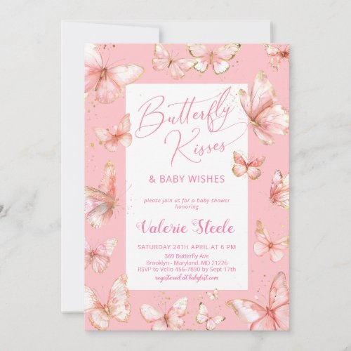 Pastel Pink Butterfly Baby Shower Invitation