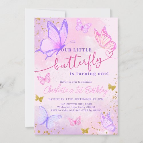 Pastel Pink Butterfly Birthday Invitation