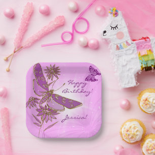 Pastel Pink Butterfly  Paper Plates