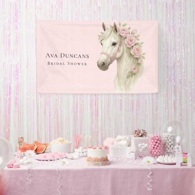 Pastel Pink Canvas Horse & Flowers Bridal Shower Banner (Party)