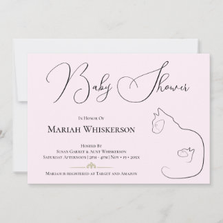 Pastel Pink Cat Lover Baby Shower Invitation