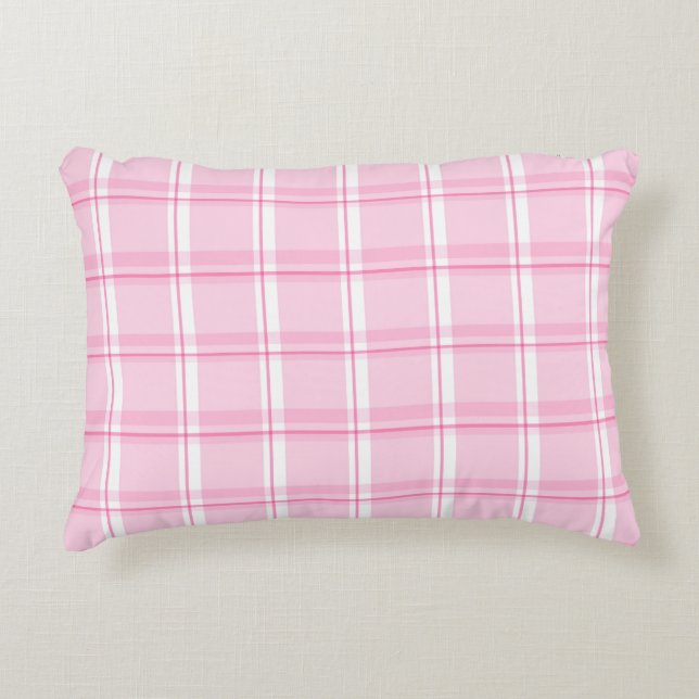 Pastel Pink Checkered Accent Pillow (Front)