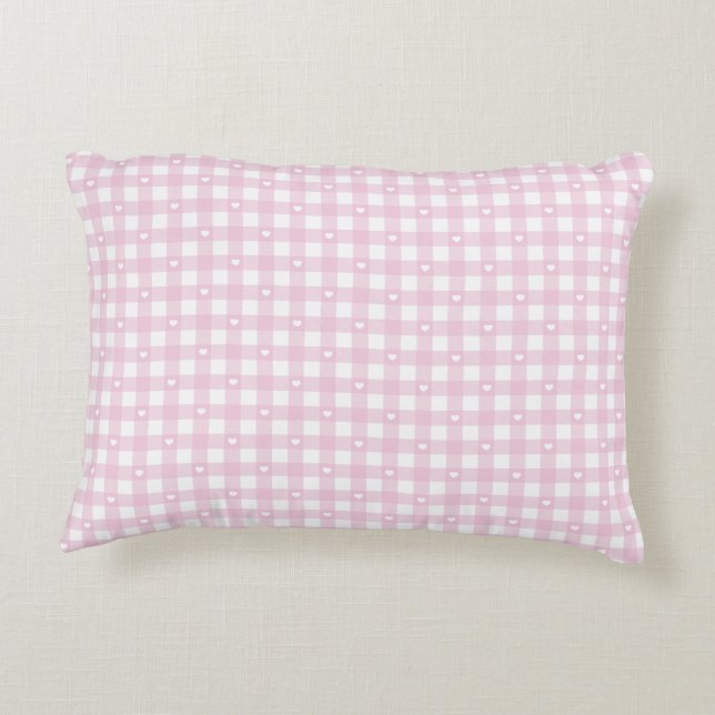 Pastel Pink Checks Accent Pillow (Back)