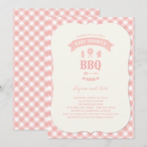 Pink Checks BBQ Girl Baby Shower Summer Party Custom Invitations