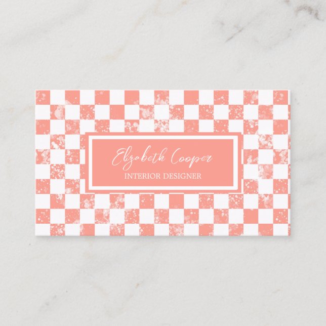 Pastel Pink Chequered Board Business Card (Front)