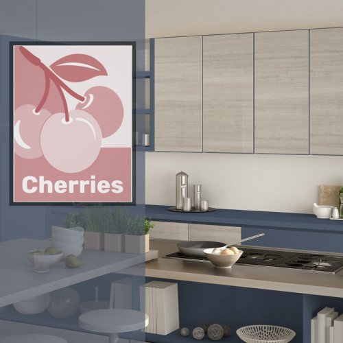 Pastel Pink Cherries Kitchen Wall Hanging Poster