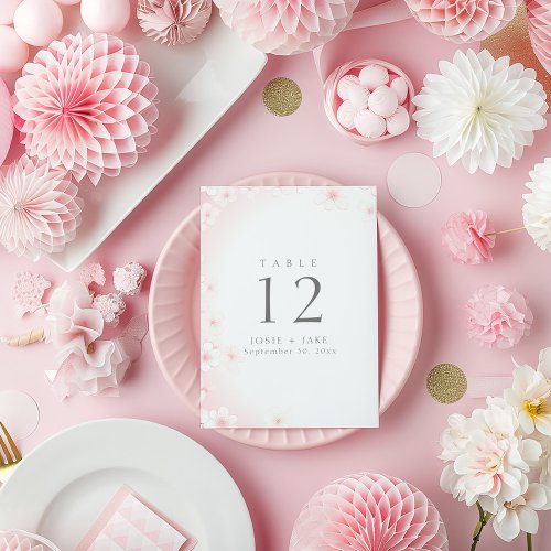 Pastel Pink Cherry Blossom wedding table number