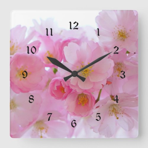 Pastel Pink Cherry Blossoms Square Wall Clock