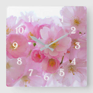 Pastel Pink Cherry Blossoms Square Wall Clock