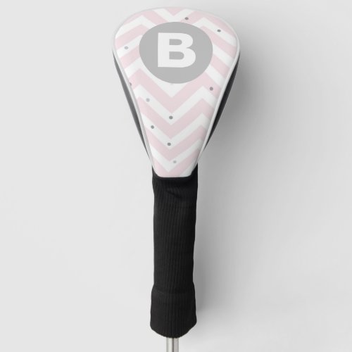 Pastel Pink Chevron and Dots Grey Monogram Golf Head Cover