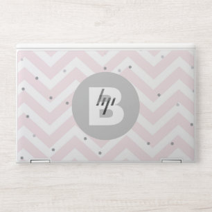 Pastel Pink Chevron and Dots Grey Monogram HP Laptop Skin