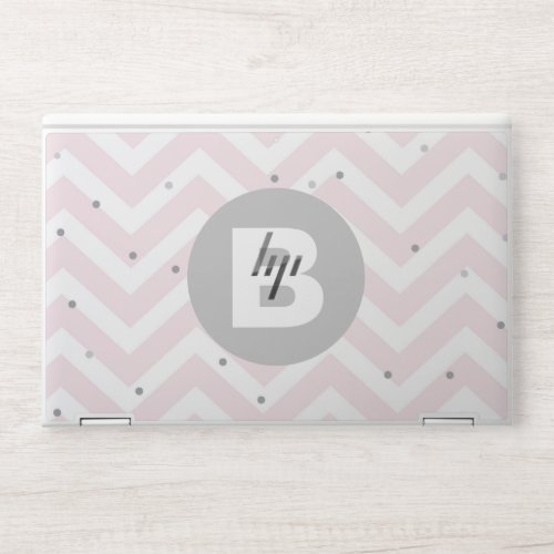 Pastel Pink Chevron and Dots Grey Monogram HP Laptop Skin