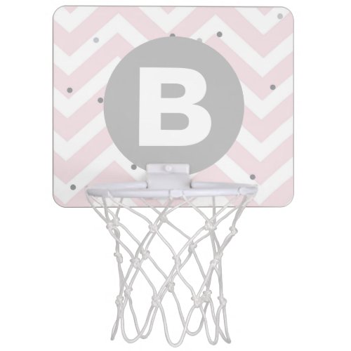 Pastel Pink Chevron and Dots Grey Monogram Mini Basketball Hoop
