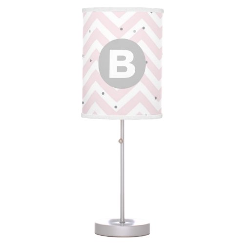 Pastel Pink Chevron and Dots Grey Monogram Table Lamp