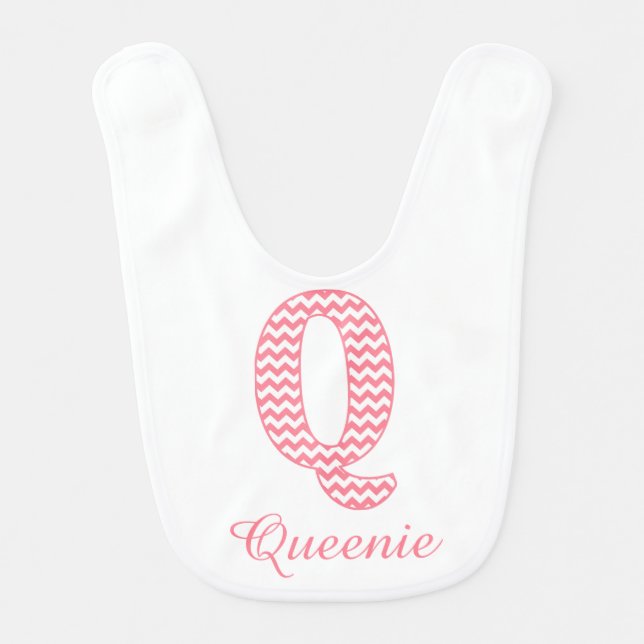 Pastel Pink Chevron Letter Q Design Baby Bib (Front)