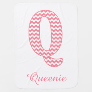 Pastel Pink Chevron Letter Q Design Baby Blanket