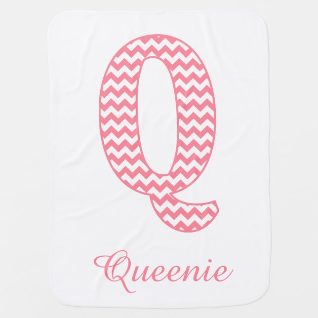 Pastel Pink Chevron Letter Q Design Baby Blanket (Front)