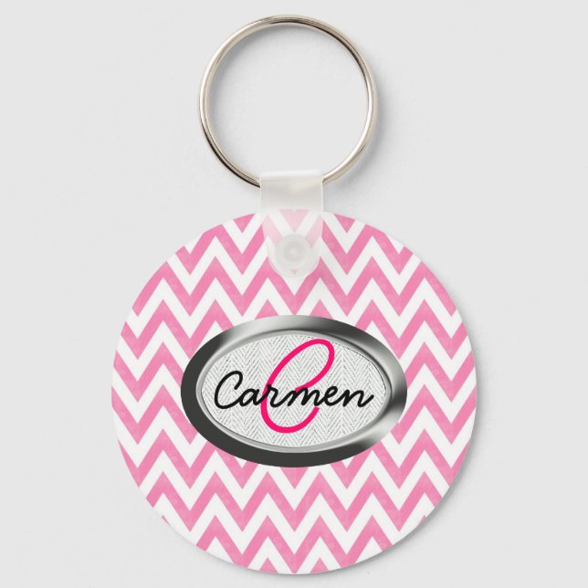 Pastel Pink Chevron Monogram Keychain (Front)
