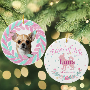 Pastel Pink Chihuahua Personalized Christmas Ceramic Ornament