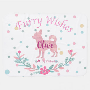 Pastel Pink Christmas - Chihuahua Custom Name Baby Blanket