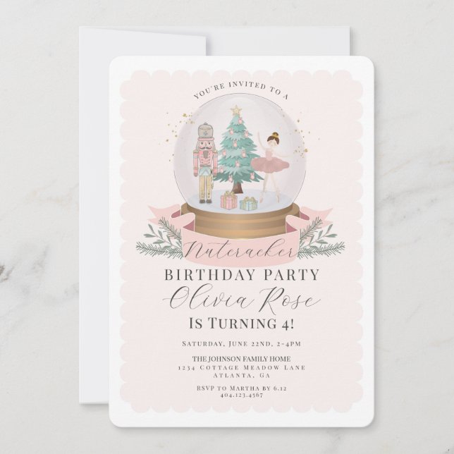 Pastel Pink Christmas Nutcracker birthday party (Front)