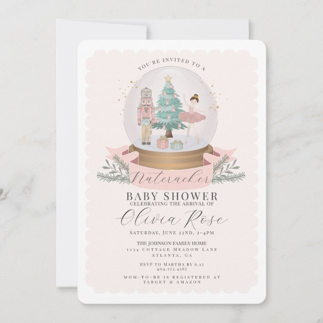 Pastel Pink Christmas Nutcracker girl baby shower (Front)