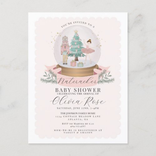 Pastel Pink Christmas Nutcracker girl baby shower Postcard