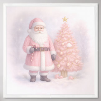 Pastel Pink Christmas Santa Framed Art