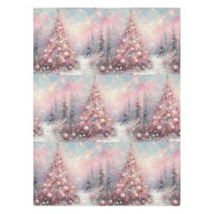 Pastel Pink Christmas Tree Coquette Whimsycore Tablecloth