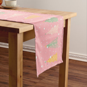 Pastel Pink Christmas Tree Table Runner