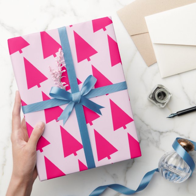 Pastel Pink Christmas tree Wrapping Paper (Gifting)