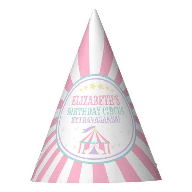 Pastel Pink Circus Carnival Birthday Hat (Front)
