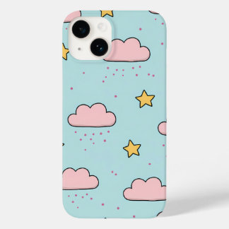 Pastel Pink Cloud and Yellow Star Pattern Case-Mate iPhone 14 Case