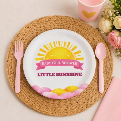 Pastel Pink Cloud Baby Girl Shower Paper Plates
