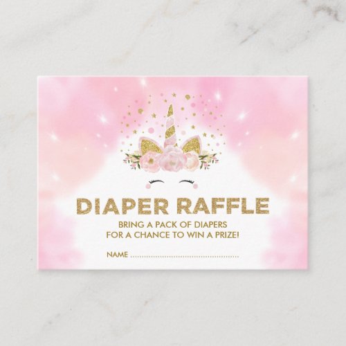 Pastel Pink Clouds Magical Unicorn Diaper Raffle Enclosure Card