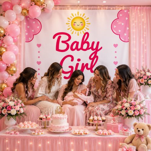 Pastel Pink Clouds Sunshine Baby Girl Shower Tapestry