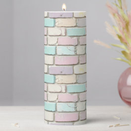 Pastel Pink Color Brick Pattern Pillar Candle