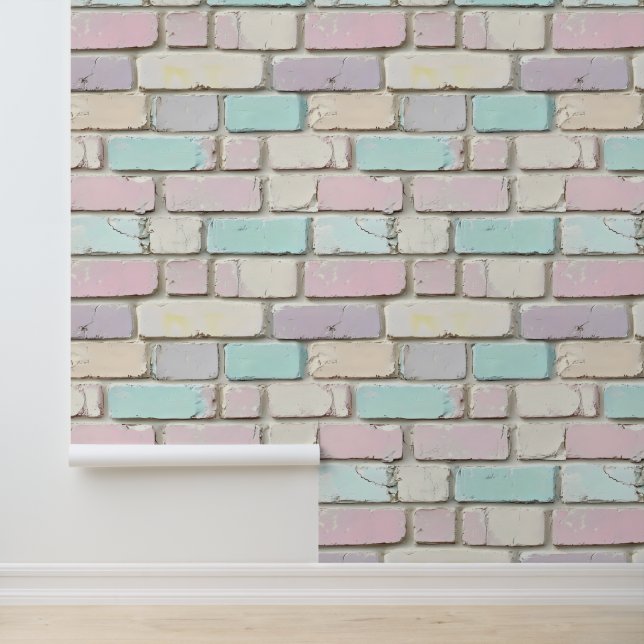 Pastel Pink Color Brick Pattern Wallpaper (Application)