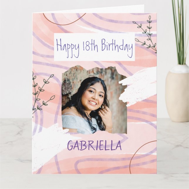 Pastel pink colors custom photo birthday card (Front)