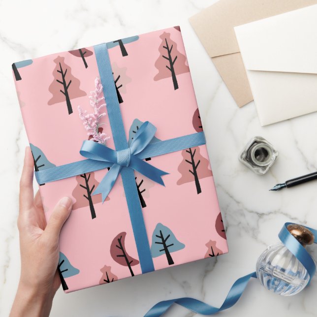 Pastel Pink Cookie Tree Pattern Holiday Wrapping Paper (Gifting)