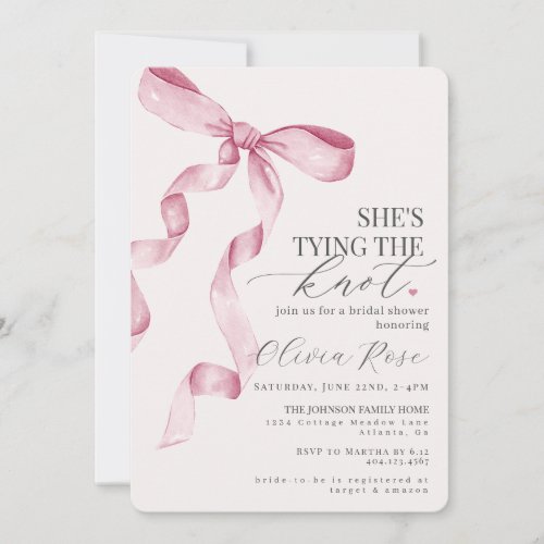 Pastel Pink Coquette Bow Bridal Shower Invite