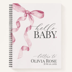 Pastel Pink Coquette Bow Girl Baby Shower Letters Notebook