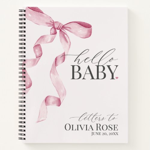 Pastel Pink Coquette Bow Girl Baby Shower Letters Notebook