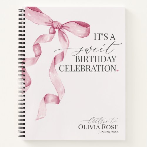 Pastel Pink Coquette Bow Letters to Birthday Girl Notebook