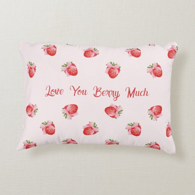 Pastel Pink Coquette Strawberry Personalized Accent Pillow (Back)