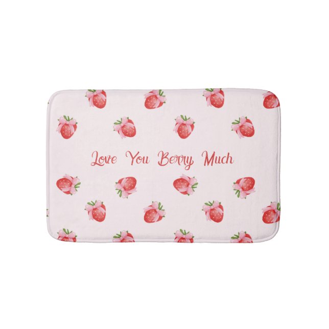 Pastel Pink Coquette Strawberry Personalized Bath Mat (Front)