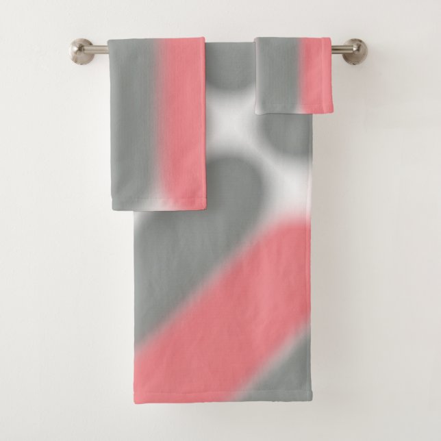 Pastel Pink Coral Grey White Abstract Art Bath Towel Set (Insitu)