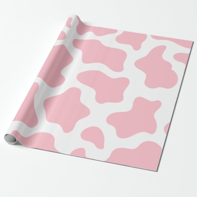 pastel pink cow print kawaii wrapping paper (Unrolled)