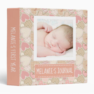 Pastel Pink Craft Hearts Custom Baby Girl Photo 3 Ring Binder